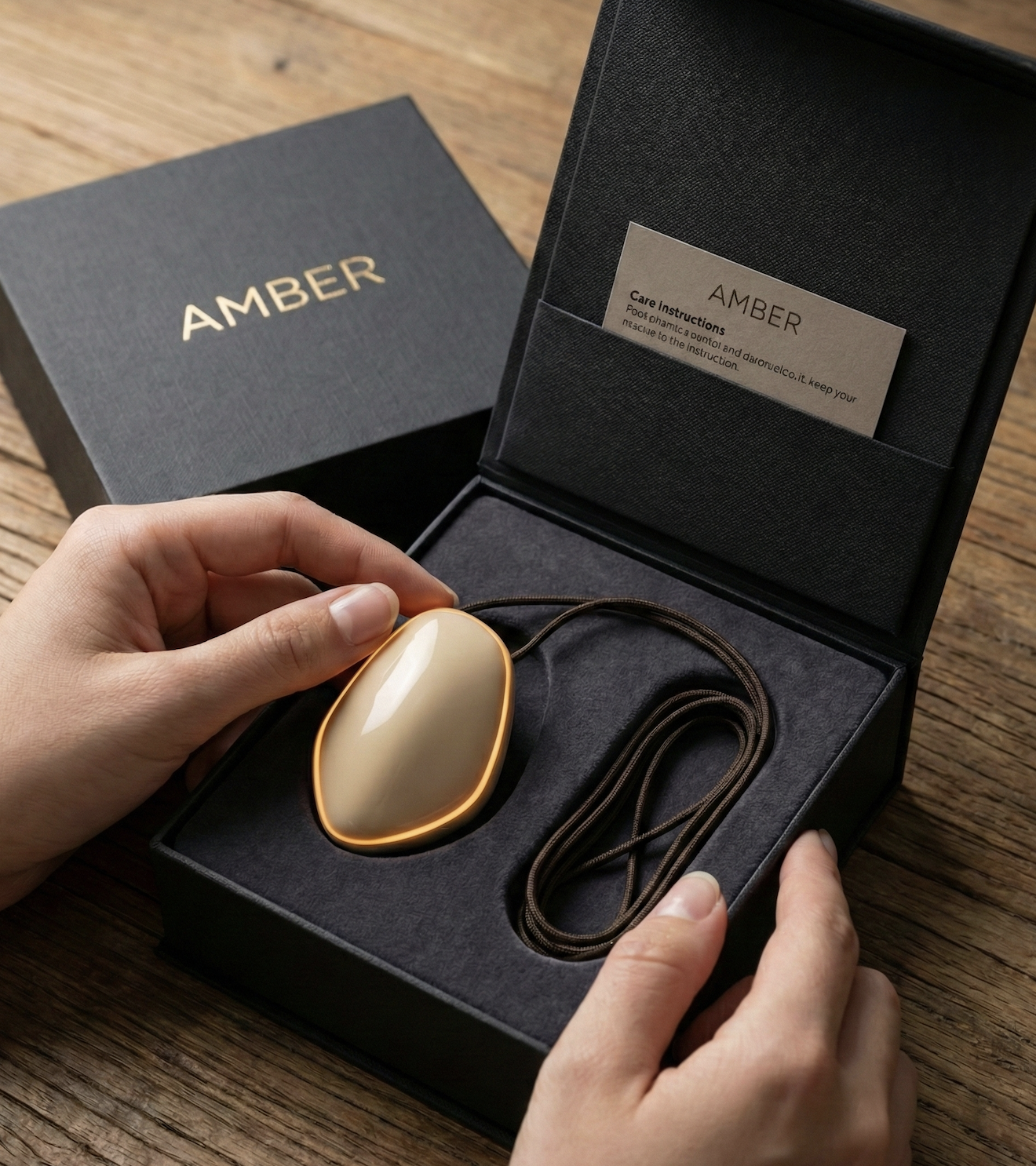 Amber pendant in premium packaging